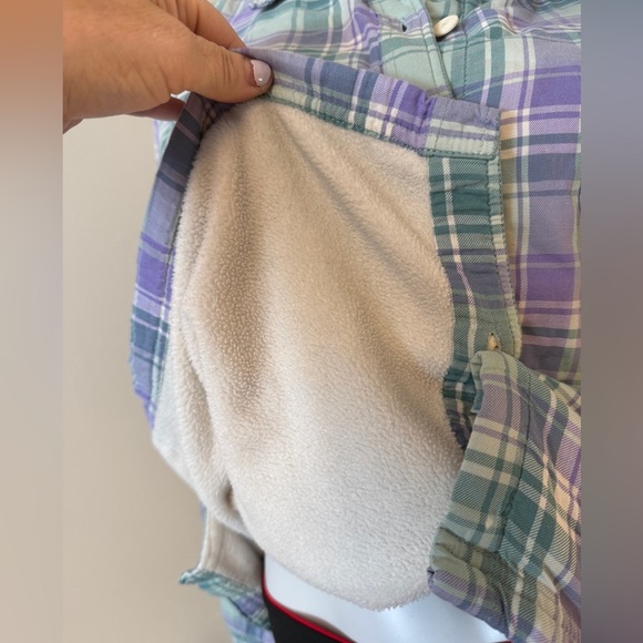 LL Bean Fleece Lined Shirt Jacket Shacket Womens Size XL Purple Green Oversized - Picture 3 of 6